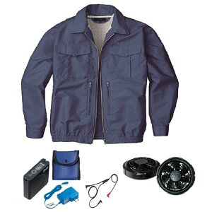 【おすすめ・人気】KU92130 空調服 R 綿ポリ混紡 スペーサー一体型 FAN2300B・CBB500ロングケーブル・LISUPER1セット ネイビー 3L|安い 激安 格安