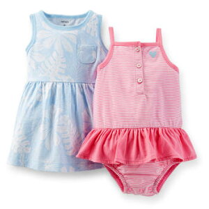 カーターズ Carter's ワンピース&ロンパース 2点 セット 正規品 レインフォレスト ボーダー 青 ブルー ピンク ベビー 赤ちゃん用 女の子用 6m9m12m18m24m
