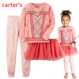 セール カーターズ Carter's パジャマ 上下セットアップ 3点セット 長袖Tシャツ パンツ チュールスカート 女の子用 ピンク 12m-5T