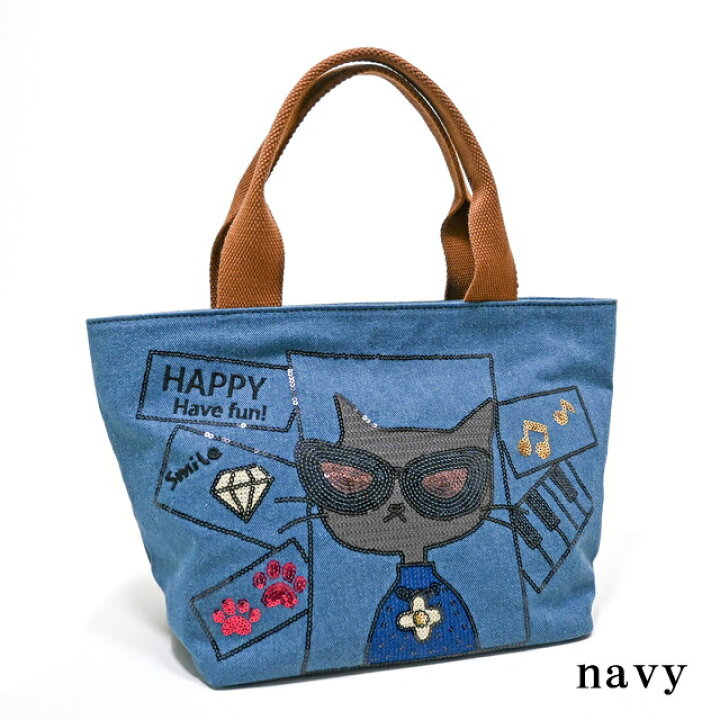 楽天市場】ハンドバッグ 猫 猫柄 トートバッグ 手提げバッグ デニム  