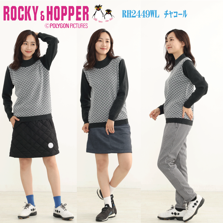 ゴルフウェア レディース 長袖 ハイネック セーター 千鳥柄