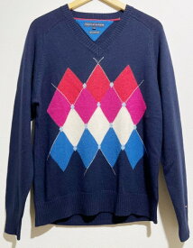 TOMMY HILFIGER (トミーヒルフィガー)　アーガイル柄　Vネック 　ニット　セーター【中古】【007】