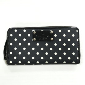 【送料無料】 kate spade neda spot nylon WLRU1296 / ケイトスペード　スポット ナイロン ラウンドジップ 長財布　レディース　ドット柄　ブラック × ホワイト【中古】【006】