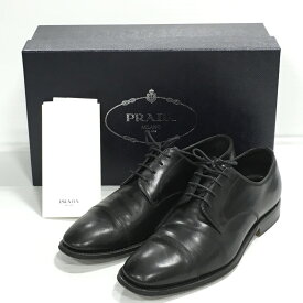 【送料無料】PRADA LUXURY PRADA DERBY CAP TOE SHOES 2EB130 / プラダ ダービーキャップ トウシューズ 　ビジネスシューズ　ストレートチップ　メンズ　ブラック　size:5（約26cm）【中古】【006】