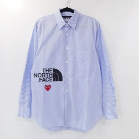 【中古】PLAY COMME des GARCONS｜プレイ・コムデギャルソン Play Blouse Stripe シャツ長袖 AE-B202 2020A/W ×THE NORTH FACE サイズ：S【f108】