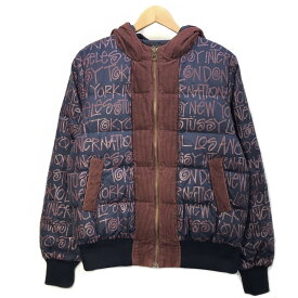 【中古】STUSSY｜ステューシー グラフィック総柄/ダウンジャケット ネイビー サイズ：S【f095】