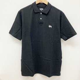【中古】STUSSY｜ステューシー ロゴ刺繍 半袖ポロシャツ ブラック サイズ：XL【f103】