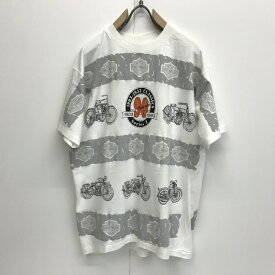 【送料無料】ハーレーダビッドソン 美品 90年代 USA製 90TH ANNIVERSARY 1993 半袖 両面総柄プリントTシャツ ホワイトL【ヴィンテージ ビンテージ】【アメリカ古着】【中古 USED 古着】