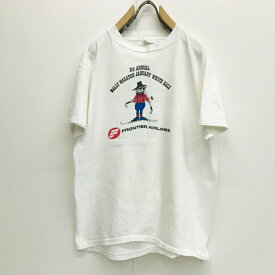【送料無料】ヘインズ 80〜 90年代 USA製 FRONTIER AIRLINES キャラクターTシャツ ホワイト L 半袖【ヴィンテージ ビンテージ】【アメリカ古着】【中古 USED 古着】