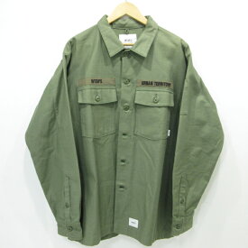 【中古】W)TAPS | ダブルタップス ロングスリーブ コットンサテンシャツ 長袖シャツ 202BRDT-SHM01 カーキグリーン サイズ：4【三重本店】