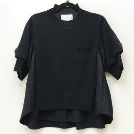 【中古】sacai サカイ シャツ半袖 サイズ：1 カラー：ブラック 2022A/W 22-06339 Chalk Stripe x Wool Knit Pullover【f111】