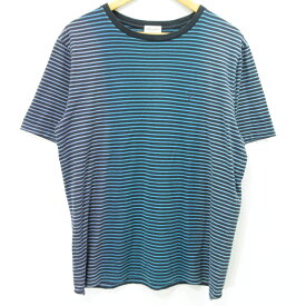 【中古】SAINT LAURENT｜サンローラン Yslロゴストライプ半袖Tシャツ ブラック×グリーン系 サイズ：M【f108】