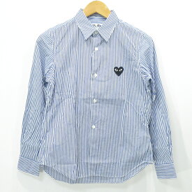 【中古】PLAY COMME des GARCONS｜プレイ コムデギャルソン ストライプ柄長袖シャツ ブラックハート ブルー×ホワイト サイズ：M【f111】