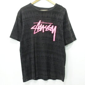 【中古】STUSSY × RESONATE GOOD ENOUGH｜ステューシー × リゾネイトグッドイナフ 総柄半袖Tシャツ グレー×ブラック サイズ：L【f103】