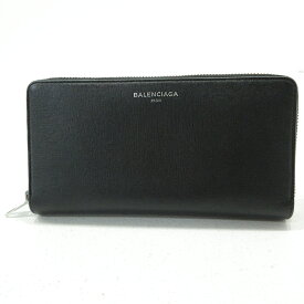 【中古】BALENCIAGA｜バレンシアガ ラウンドファスナー長財布 392124 ブラック×ピンク【f125】