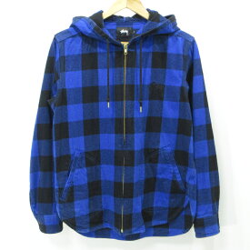 【中古】STUSSY｜ステューシー チェック柄シャツジャケット ブルー サイズ：S【f095】