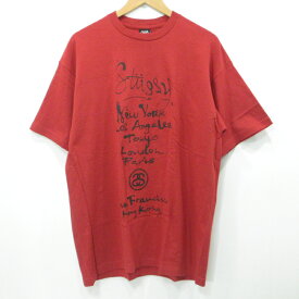 【中古】STUSSY｜ステューシー ワールドツアー半袖Tシャツ 25周年記念 レッド サイズ：XL【f103】