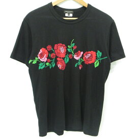 【中古】COMME des GARCONS｜コム・デ・ギャルソン 刺繍 フローラル半袖Tシャツ ブラック サイズ：S【f108】