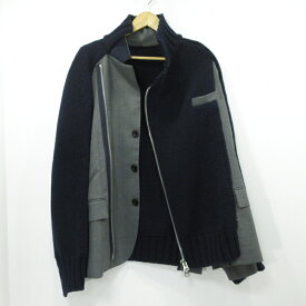 【中古】Sacai｜サカイ ジャケット ニット切り替え Suiting x Wool Knit Jacket 22-02805M ネイビー×グレー サイズ：2【f108】