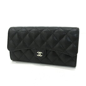 【中古】CHANEL｜シャネル キャビアスキン マトラッセ 二つ折り長財布 AP0241 ブラック【f125】