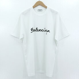 【中古】BALENCIAGA｜バレンシアガ Medium Cotton T-Shirt　半袖Tシャツ　ロゴ　ダメージ加工 ホワイト サイズ：L【f108】