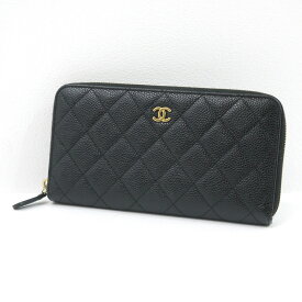 【中古】【値下げしました】CHANEL｜シャネル 【ギャランティカード欠品】 マトラッセ キャビアスキン ラウンドファスナー長財布 ブラック【f125】