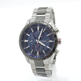 【中古】CITIZEN｜シチズン 腕時計 ATTESA アテッサ AT8186-51L クロノグラフ 光発電エコ・ドライブ ソーラー ネイビー×シルバー【f131】