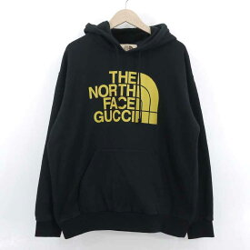 【中古】GUCCI×THE NORTH FACE｜グッチ×ザノースフェイス 651724 XJDCM ロゴ プリント プルオーバーパーカー ブラック サイズ：L【f108】