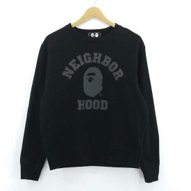 【中古】A BATHING APE×NEIGHBORHOOD｜アベイシングエイプ×ネイバーフッド RELAXED FIT CREWNECK　リラックスド フィット クルーネック　ロゴ プリント スウェット ブラック サイズ：S【f103】