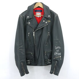 【中古】COMME DES GARCONS×Lewis Leathers｜コム・デ・ギャルソン×ルイスレザー LIGHTNING　ライトニング タイトフィット　ライダースジャケット　レザージャケット　ヴィンテージ加工　KZ-J001 ブラック サイズ：42【f108】