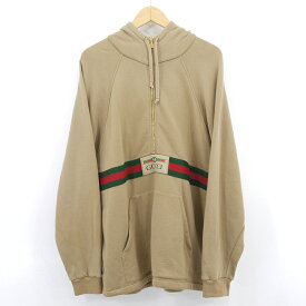 【中古】GUCCI｜グッチ ウェブ＆GUCCI ラベル付き スウェットシャツ　ハーフジップパーカー　644656 XJC3W ベージュ サイズ：S【f108】