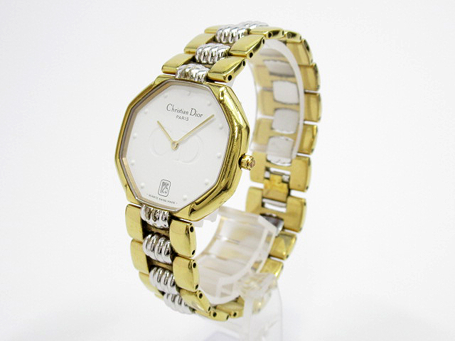 【中古】Christian ステンレススティールベルト クォーツ ホワイト×ゴールド・シルバー B1290 腕時計 Dior/クリスチャンディオール レディース腕時計