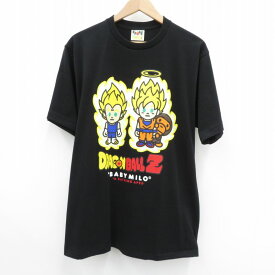 【中古】A BATHING APE×DRAGON BALL Z｜ア ベイシング エイプ×ドラゴンボール Z SUPER SAIYAN VEGETA & SON GOKU BABY MILO TEE　Tシャツ半袖 ブラック サイズ：L / ストリート【f103】