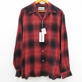 【中古】WACKOMARIA｜ワコマリア OMBRE CHECK OPEN COLLAR SHIRT L/S/オンブレチェックオープンカラーシャツ　長袖　23FW-WMS-OC01/23FW レッド サイズ：XL / ルード【f104】