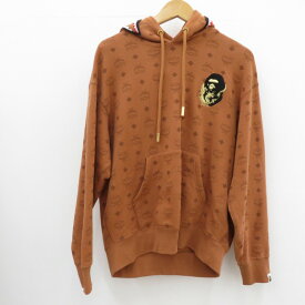 【中古】A BATHING APE × MCM｜アベイシングエイプ × エムシーエム Monogram Shark Hoodie モノグラム シャーク フーディ パーカー 長袖 ブラウン サイズ：M / ストリート【f103】