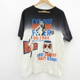 【中古】HYSTERIC GLAMOUR｜ヒステリックグラマー CALL HYS FEVER pt Tシャツ 半袖 グラデーション ブラック × ホワイト サイズ：L / ドメス【f104】