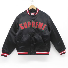 Supreme シュプリーム×ミッチェルアンドネス 21ss Satin Varsity Jacket 刺繍ロゴ 中綿 スタジャン ジャケット Sサイズ ※中古
