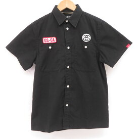 stussy ステューシー ワッペン 半袖シャツ ワークシャツ Sサイズ ※中古