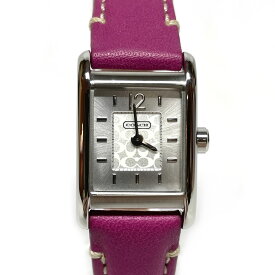 COACH コーチ スクエア型 シルバー ピンク クォーツ 腕時計 レディース ※中古 【津山店】