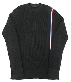 【中古】MONCLER “モンクレール” 22SS GIROCOLLO TRICOT トリコロール ワッフル コットンニット クルーネック セーター プルオーバー H10919C00003 M1367 サイズM ブラック【鹿児島店】