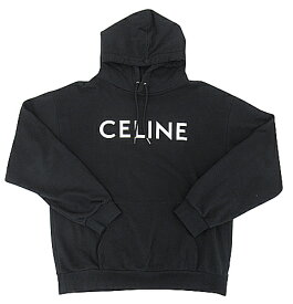 【中古】CELINE “セリーヌ” ルーズ フーディー コットンフリース ロゴプリント フーデッド スウェットシャツ プルオーバーパーカー 2Y321670Q サイズXL ブラック【鹿児島店】