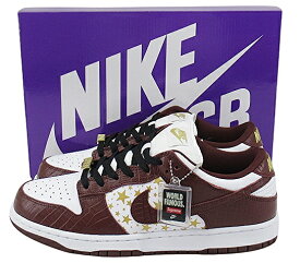 【未使用】NIKE SB×Supreme “ナイキ×シュプリーム” DUNK LOW OG QS GOLD STARS "WHITE/BARKROOT BROWN" ダンク ロー OG QS ゴールドスターズ ホワイト バークルートブラウン DH3228-103 スニーカー 27.5cm【鹿児島店】