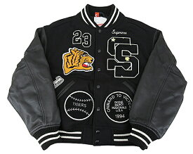 【未使用】Supreme “シュプリーム” 23AW Tiger Varsity Jacket タイガー バーシティジャケット ベースボール スタジアムジャケット 袖レザー スタジャン アワード 半タグ付き サイズS ブラック【鹿児島店】