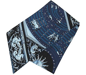 【中古】HERMES “エルメス” マキシツイリー・カット Dies et Hore 占星術 ドット スカーフ ショール ネイビー×ブルー【鹿児島店】