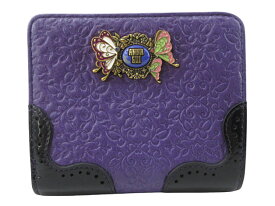 【中古】ANNA SUI×鬼滅の刃 “アナスイ×鬼滅の刃” 胡蝶姉妹 バタフライエンボスレザー ショートウォレット L字ファスナー ジップ 二つ折り財布 胡蝶カナエ しのぶ 栗花落カナヲ 315741 パープル【鹿児島店】