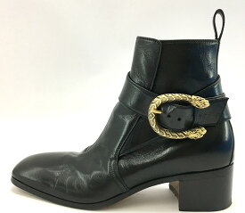 【中古】【サイズ：7】GUCCI グッチ Leather boot with buckle レザーブーツ ウィズ バックル BLACK 437325 16AW 虎 スクエアトゥ 【一宮店】