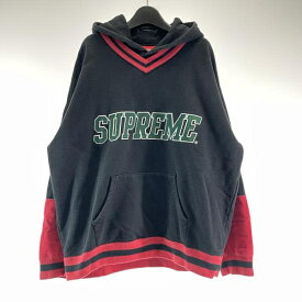 【中古】Supreme 20AW Hockey Hooded Sweatshirt ブラック レッド サイズM シュプリーム[17]