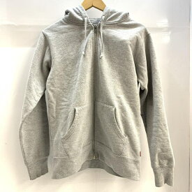 【中古】Supreme Felt Hooded Logo Zip Up Sweatshirt サイズS グレー シュプリーム[92]