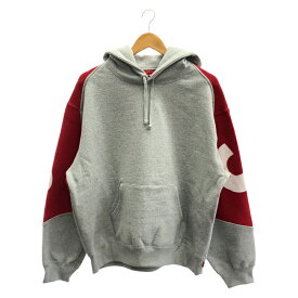 【中古】supreme Big logo Jacquard Hooded sweatshirt M グレー シュプリーム[66]