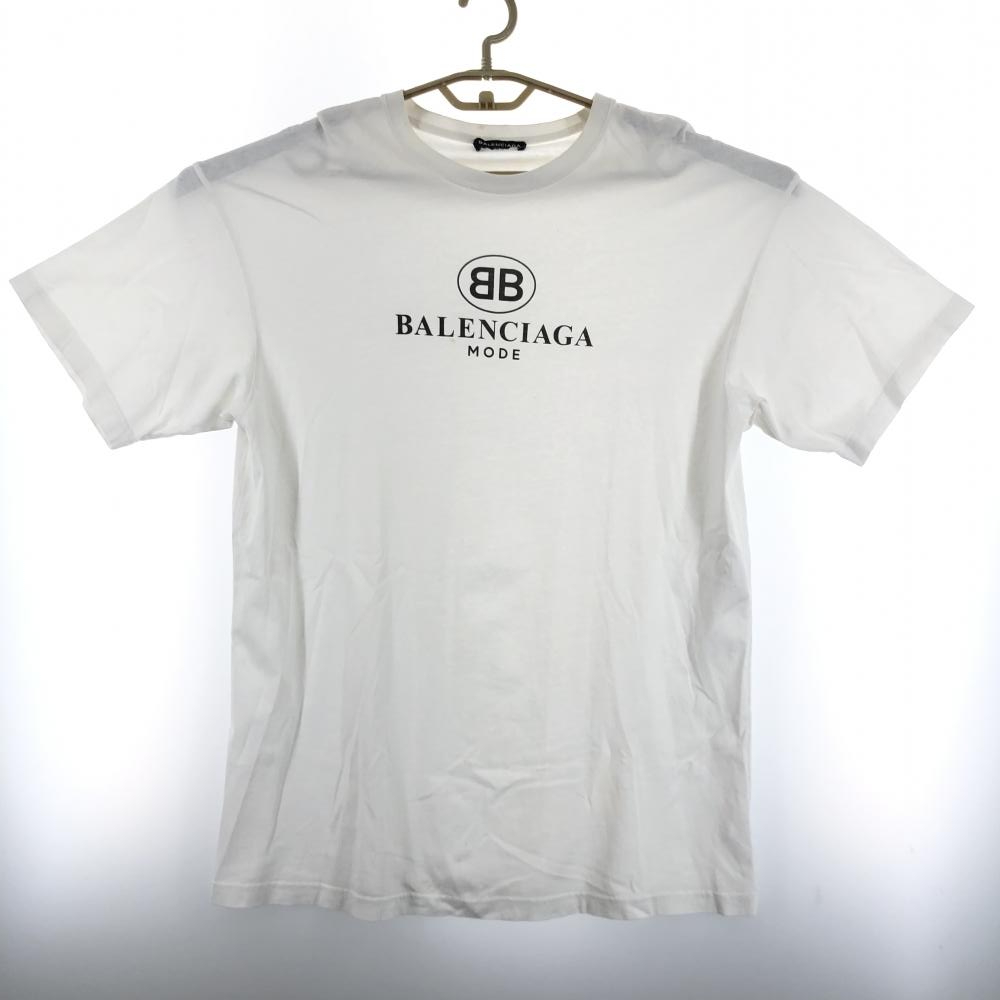 【中古】BALENCIAGA オーバーサイズBBロゴプリントTシャツ サイズXS ホワイト シミ有 バレンシアガ[17] | お宝創庫